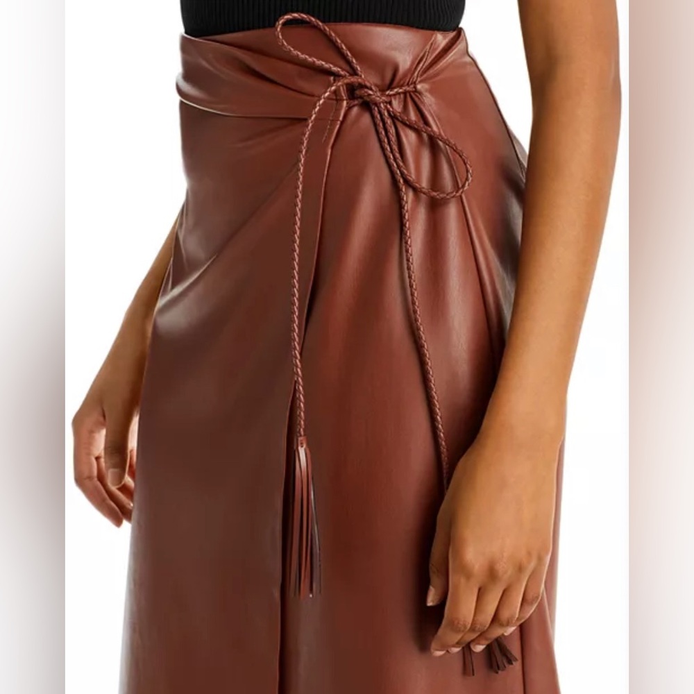 NWT Mother|| 
The It's-A-Wrap-Midi Skirt in Friar Brown, Faux Leather Medium - Picture 2 of 10